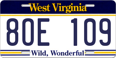 WV license plate 8OE109