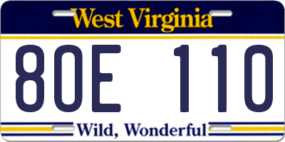 WV license plate 8OE110