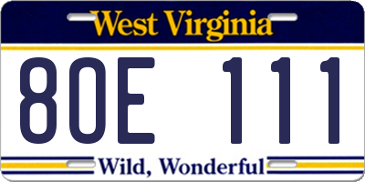 WV license plate 8OE111