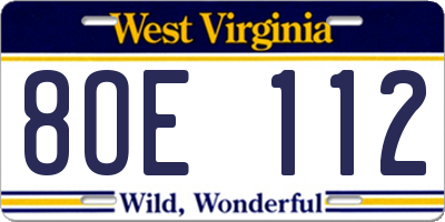 WV license plate 8OE112