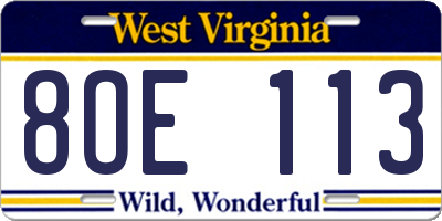 WV license plate 8OE113