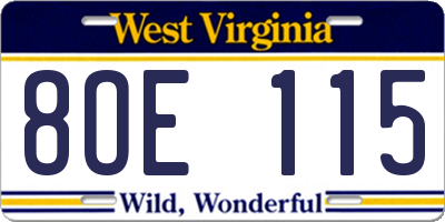 WV license plate 8OE115