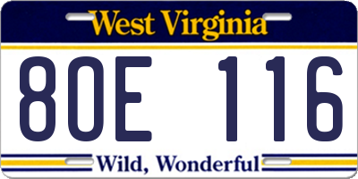 WV license plate 8OE116