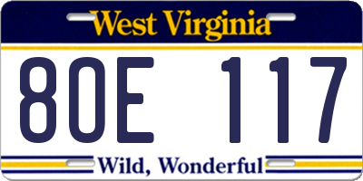 WV license plate 8OE117