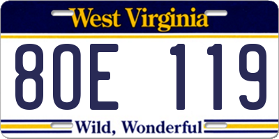 WV license plate 8OE119