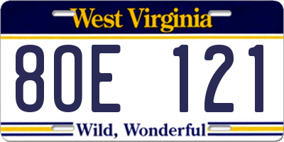 WV license plate 8OE121