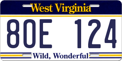 WV license plate 8OE124