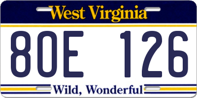 WV license plate 8OE126