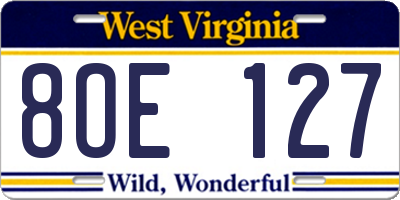 WV license plate 8OE127