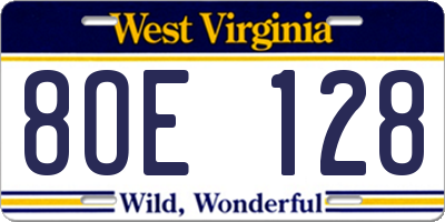 WV license plate 8OE128