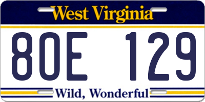WV license plate 8OE129