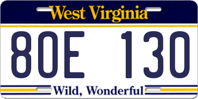 WV license plate 8OE130