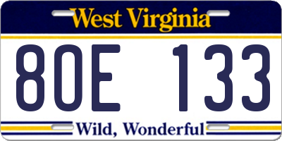 WV license plate 8OE133