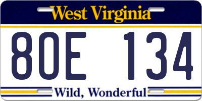 WV license plate 8OE134