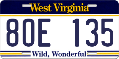 WV license plate 8OE135