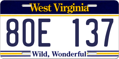 WV license plate 8OE137