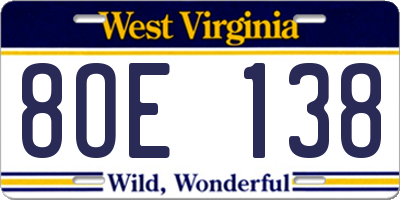 WV license plate 8OE138