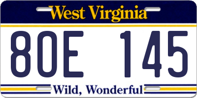 WV license plate 8OE145
