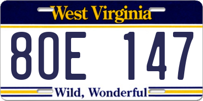 WV license plate 8OE147
