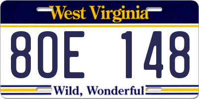 WV license plate 8OE148