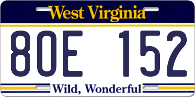 WV license plate 8OE152