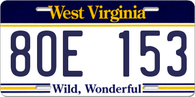 WV license plate 8OE153