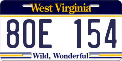 WV license plate 8OE154