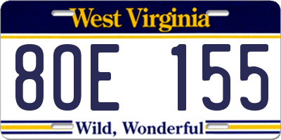 WV license plate 8OE155