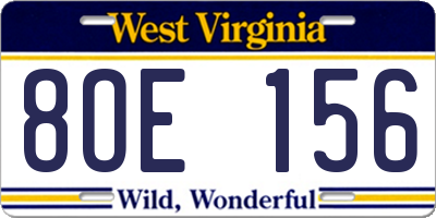 WV license plate 8OE156