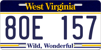 WV license plate 8OE157