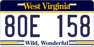 WV license plate 8OE158
