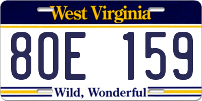 WV license plate 8OE159
