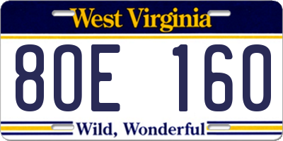 WV license plate 8OE160
