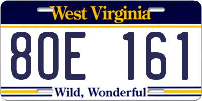 WV license plate 8OE161