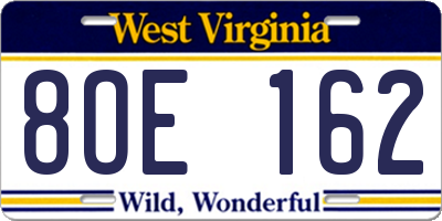 WV license plate 8OE162