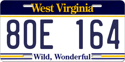 WV license plate 8OE164