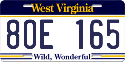 WV license plate 8OE165