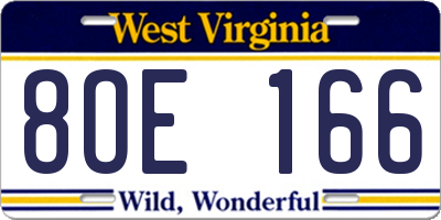 WV license plate 8OE166
