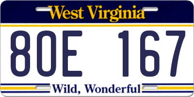 WV license plate 8OE167