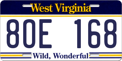 WV license plate 8OE168