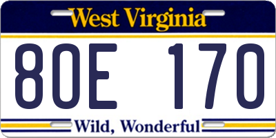 WV license plate 8OE170