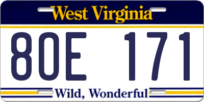 WV license plate 8OE171