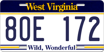 WV license plate 8OE172
