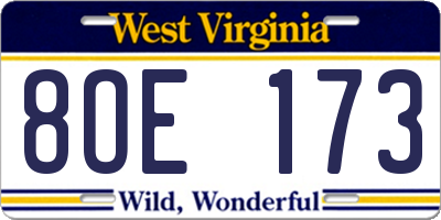WV license plate 8OE173