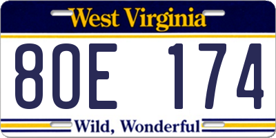 WV license plate 8OE174