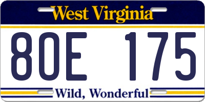 WV license plate 8OE175