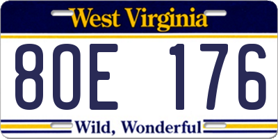 WV license plate 8OE176