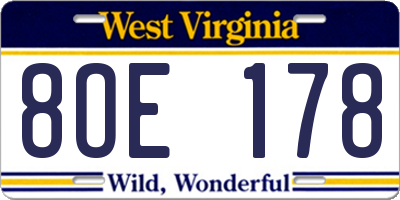 WV license plate 8OE178