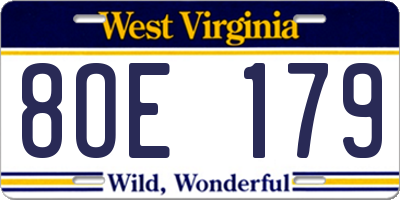 WV license plate 8OE179