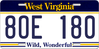 WV license plate 8OE180